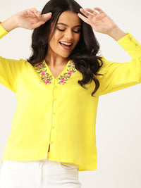 DressBerry Yellow Embroidered Detail Regular Top
