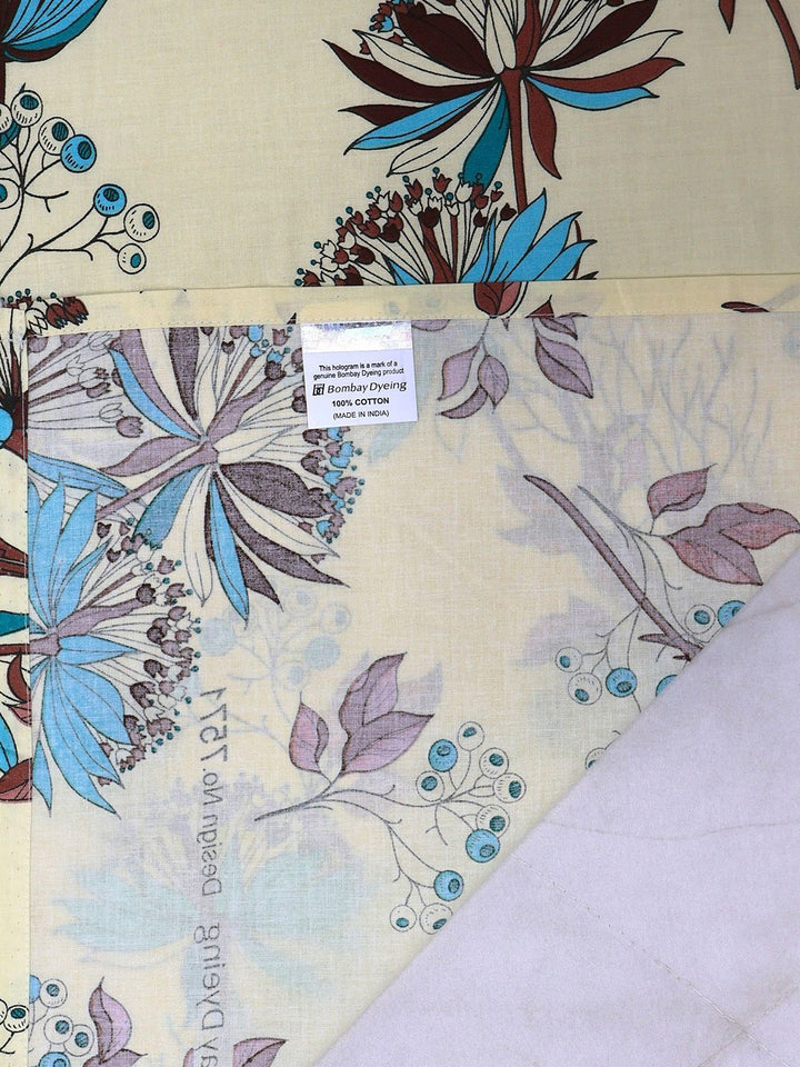 BOMBAY DYEING Brown & White Floral Cotton 140 TC Single Bedsheet Set-1.50 m X 2.28 m