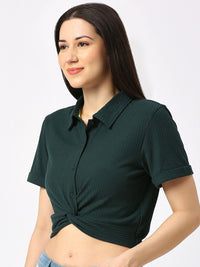 Being Human Women Shirt Collar Solid Crop Top