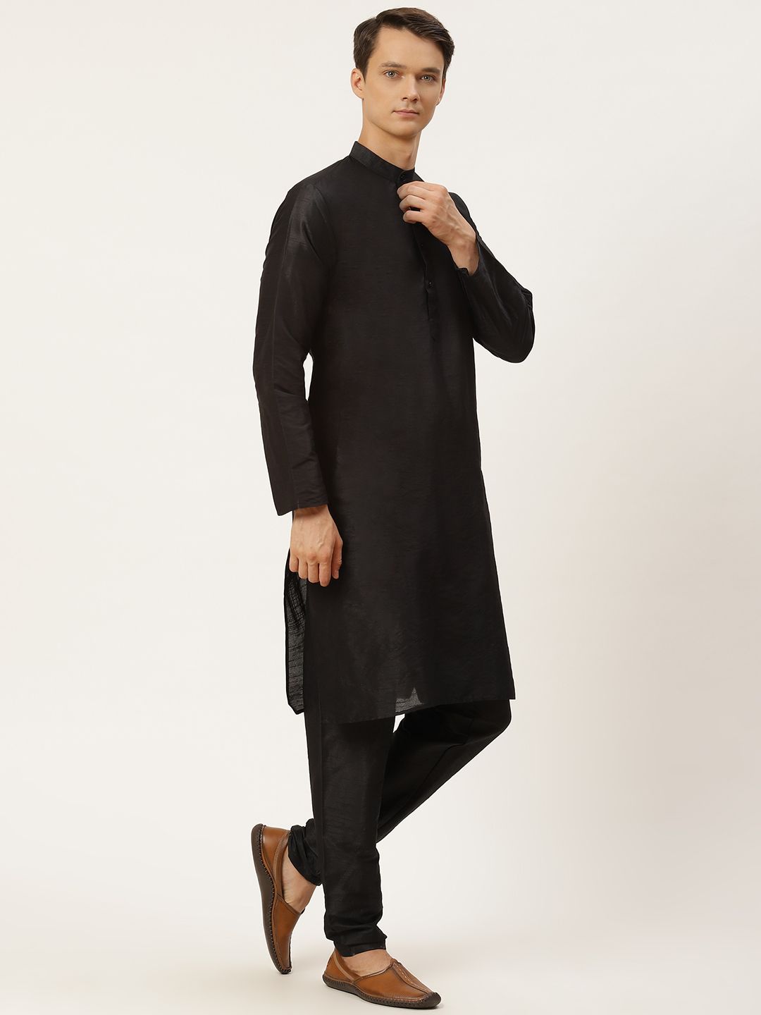 SOJANYA Lelaki Motif Etnik Hijau & Hitam Cetak Kurta & Churidar dengan Jaket Disesuaikan