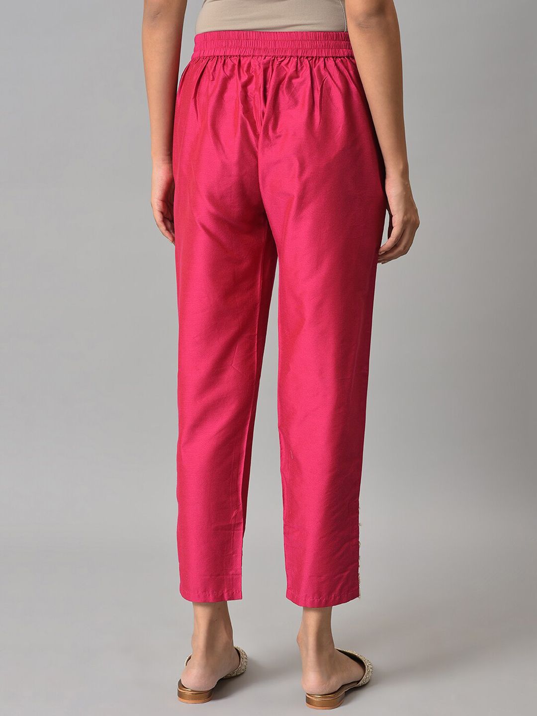 W Women Pink Solid Slim Fit Trouser