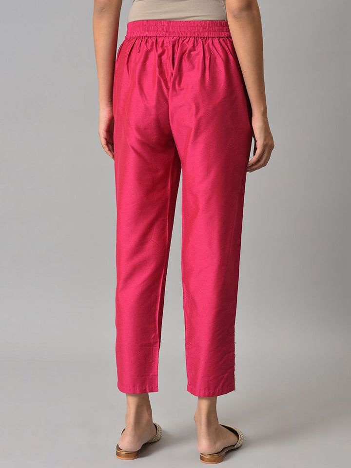 W Women Pink Solid Slim Fit Trouser