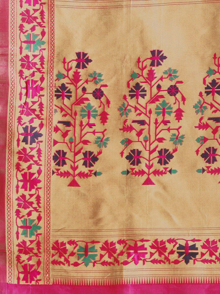Saree mall Golden & Pink Woven Design Banarasi Saree
