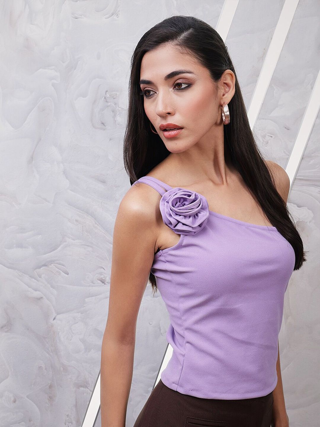 Athena One Shoulder Scuba Corsage Top