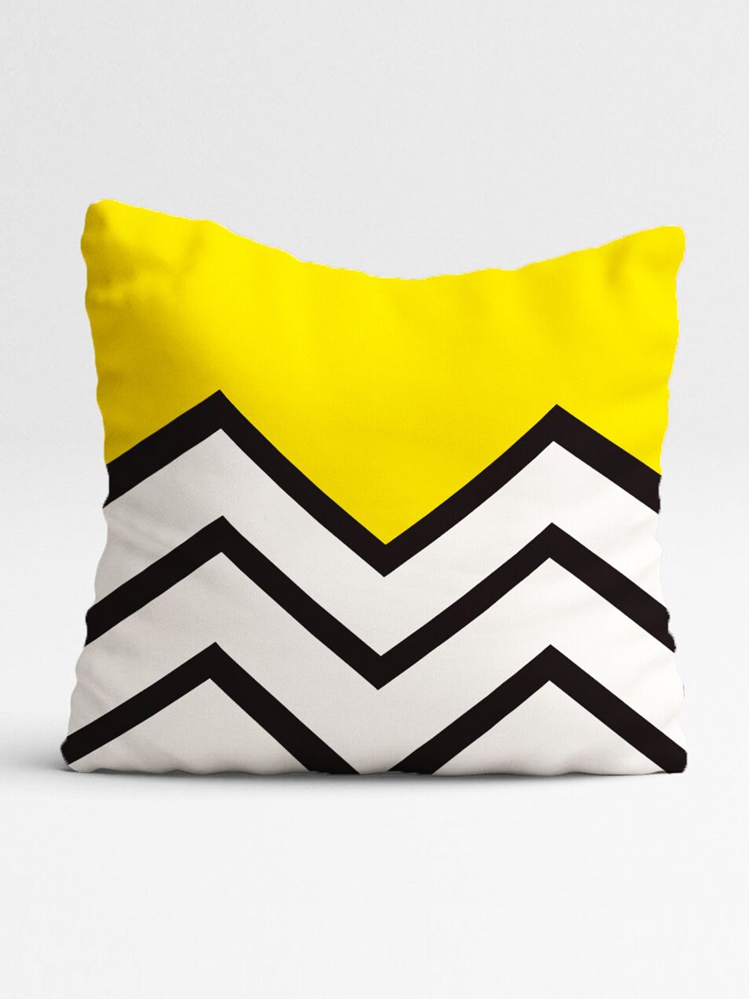 STITCHNEST Pack Of 2 Yellow & Black Geometric Printed Square Cushion Covers