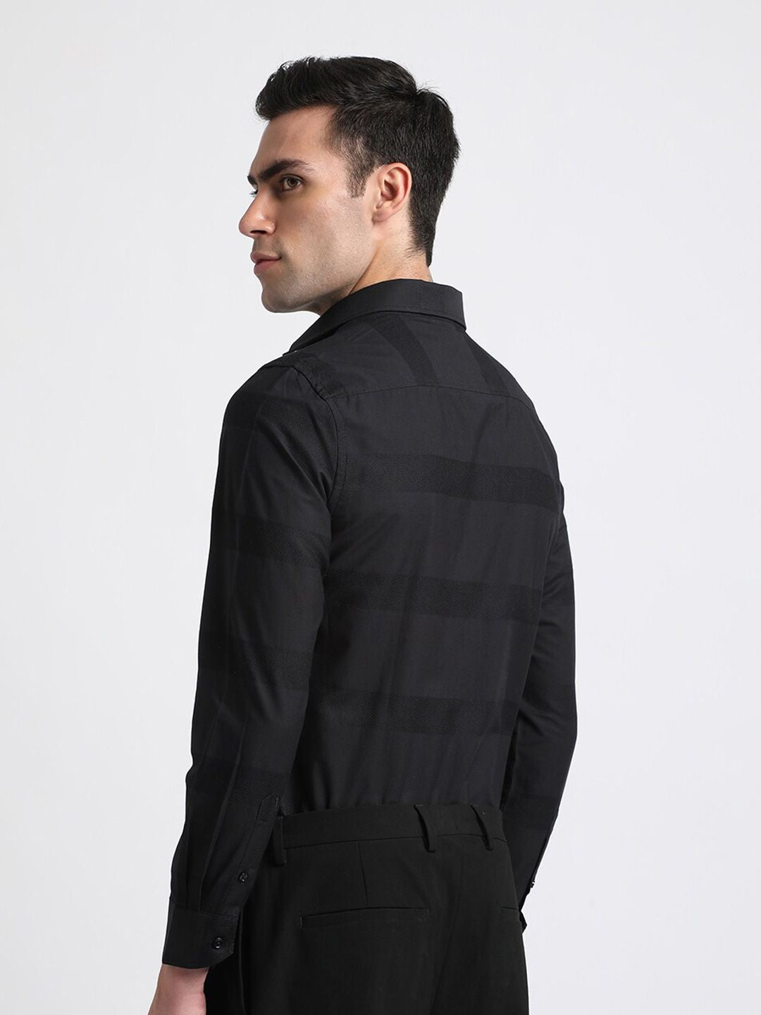 THE BEAR HOUSE Slim Fit Horizontal Stripes Pure Cotton Formal Shirt