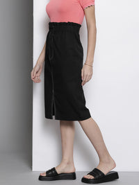 SASSAFRAS Black Pure Cotton Contrast Stitch Twill Pencil Skirt