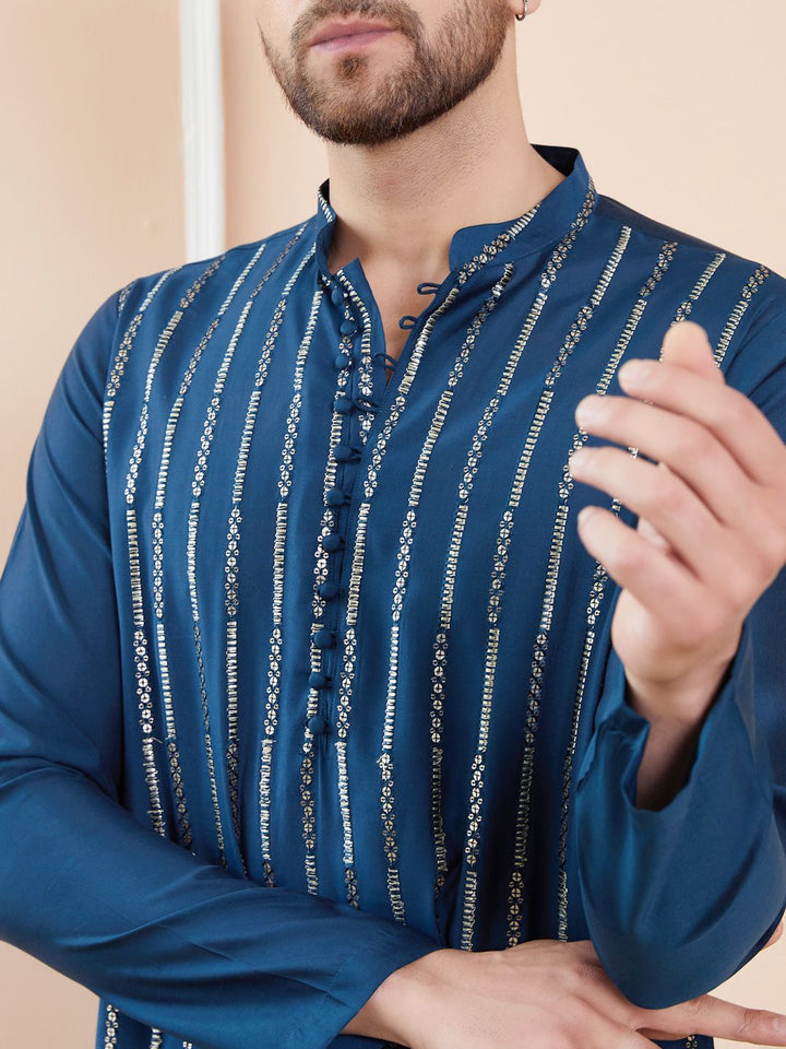 See Designs Striped Mandarin Collar Chanderi A-Line Kurta