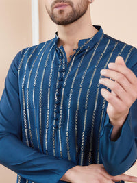 See Designs Striped Mandarin Collar Chanderi A-Line Kurta