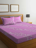 KLOTTHE Purple & White Floral Pure Cotton 400 TC Double King Bedsheet With 2 Pillow Covers