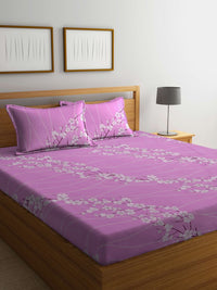KLOTTHE Purple & White Floral Pure Cotton 400 TC Double King Bedsheet With 2 Pillow Covers