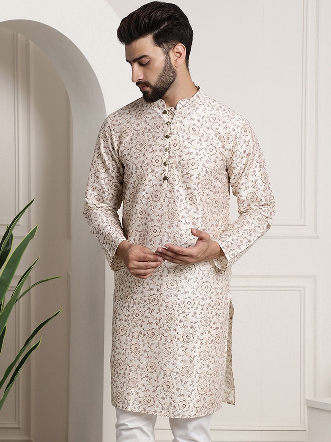 SOJANYA Kurta Lurus Kolar Mandarin Bercetak Bunga