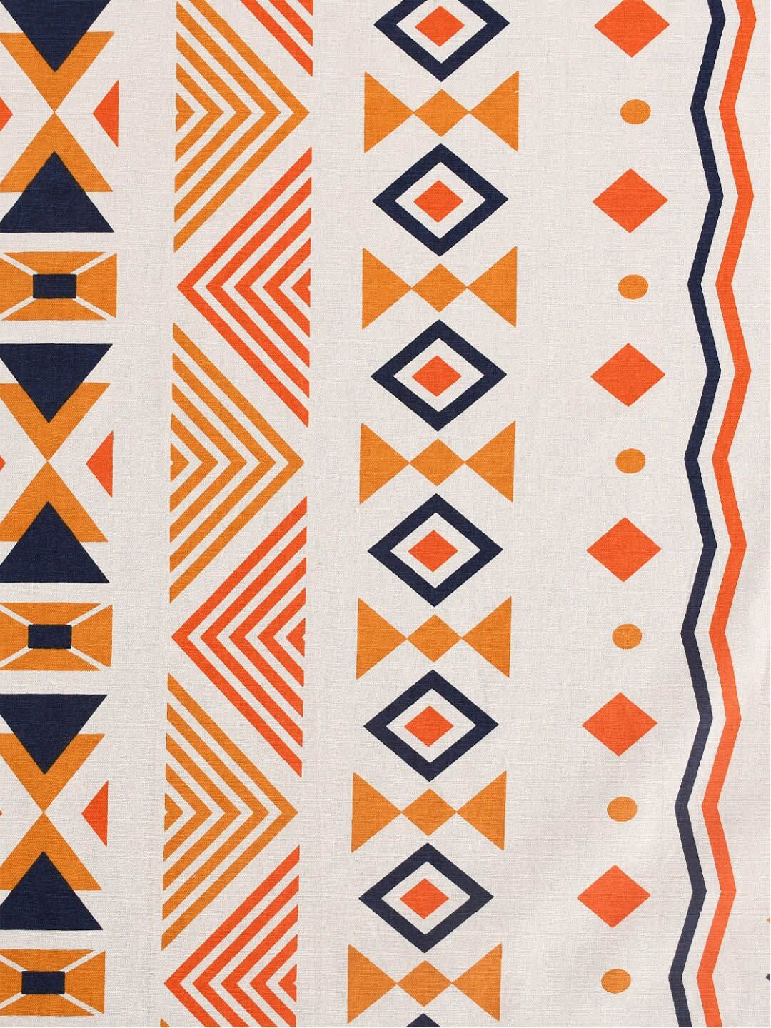 URBAN SPACE Orange & White Printed Pure Cotton 4-Seater Table Cover