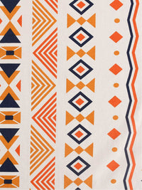 URBAN SPACE Orange & White Printed Pure Cotton 4-Seater Table Cover