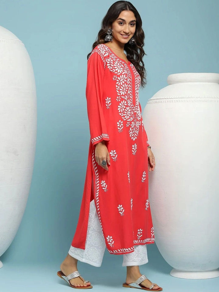Rumah Wanita Chikankari Sulaman Bunga Chikankari Indie Floral Kurta