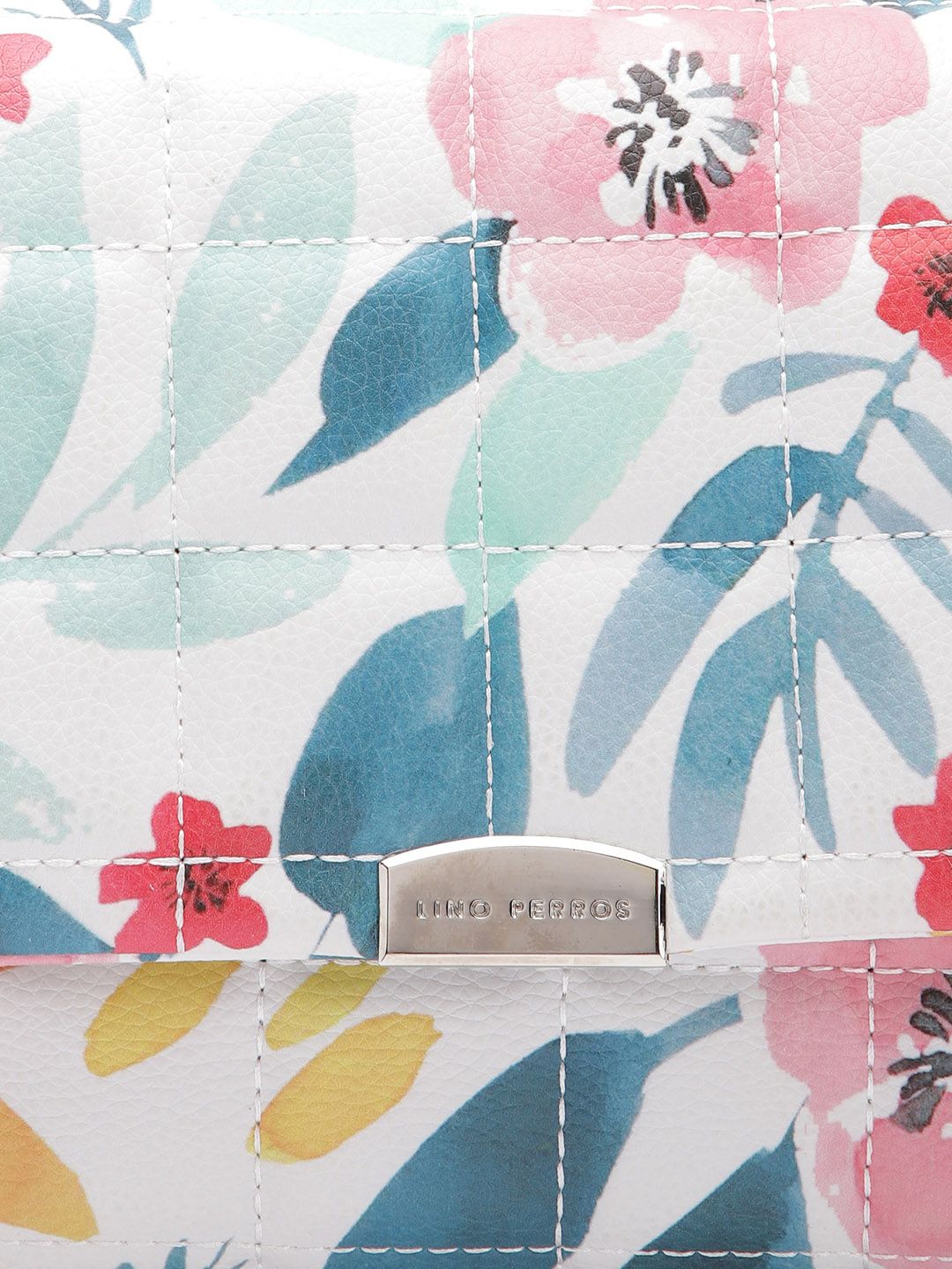 Lino Perros Floral Printed Structured Shoulder Bag with Quilted Detail
