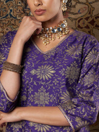 Shae by SASSAFRAS Women Purple Ethnic Motifs Yoke Design Thread Work Kurta with Palazzos