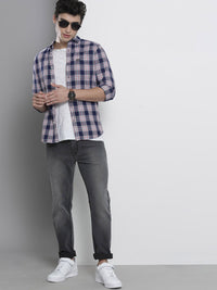 The Indian Garage Co Men Navy Blue & White Checked Casual Shirt
