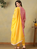 Mamicha Women Ethnic Motifs Printed Regular Thread Work Pure Cotton Kurta with Trousers & With Dupatta