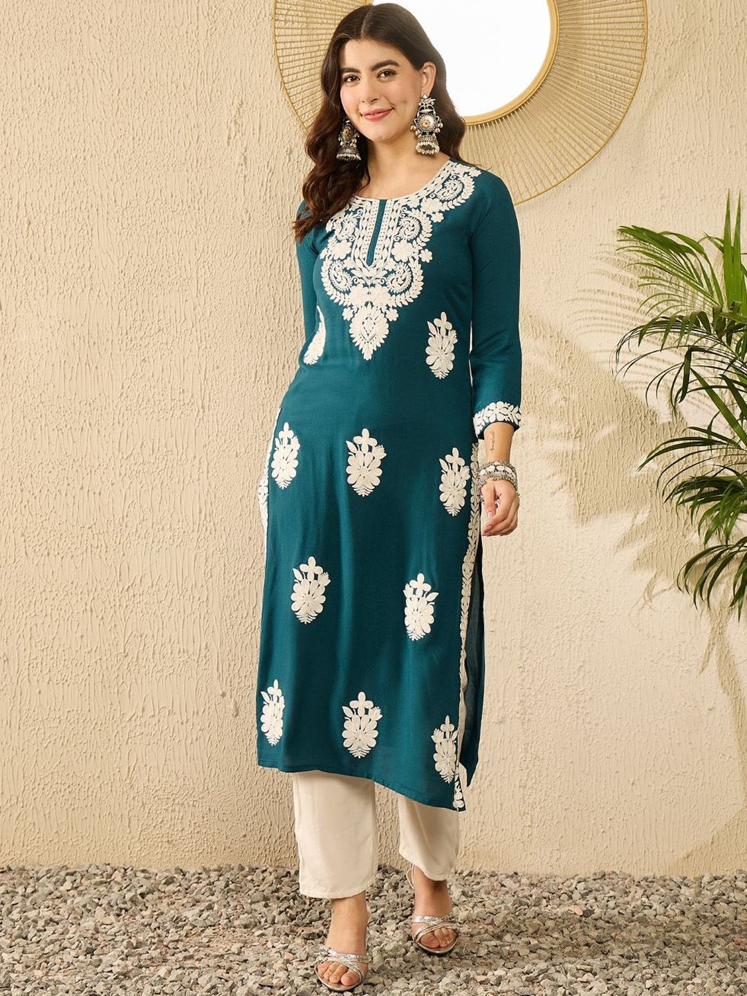 KALINI Floral Embroidered Straight Kurta