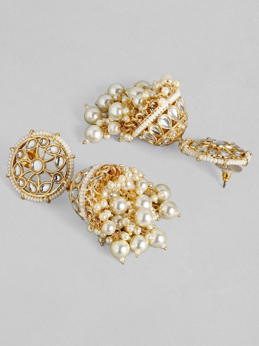 Rubans bertenaga emas buatan tangan kundan putih mutiara jhumka anting-anting