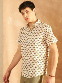 DENNISON Smart Ethnic Motifs Printed Spread Collar Cotton Oversized Lightweight Shirt
