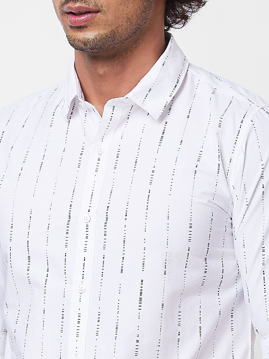 SPYKAR Vertical Striped Spread Collar Long Sleeves Cotton Casual Shirt