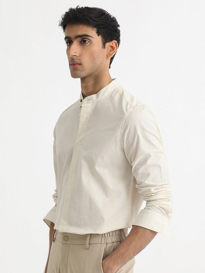 RARE RABBIT Men Cadmi Slim Fit Mandarin Collar Cotton Shirt