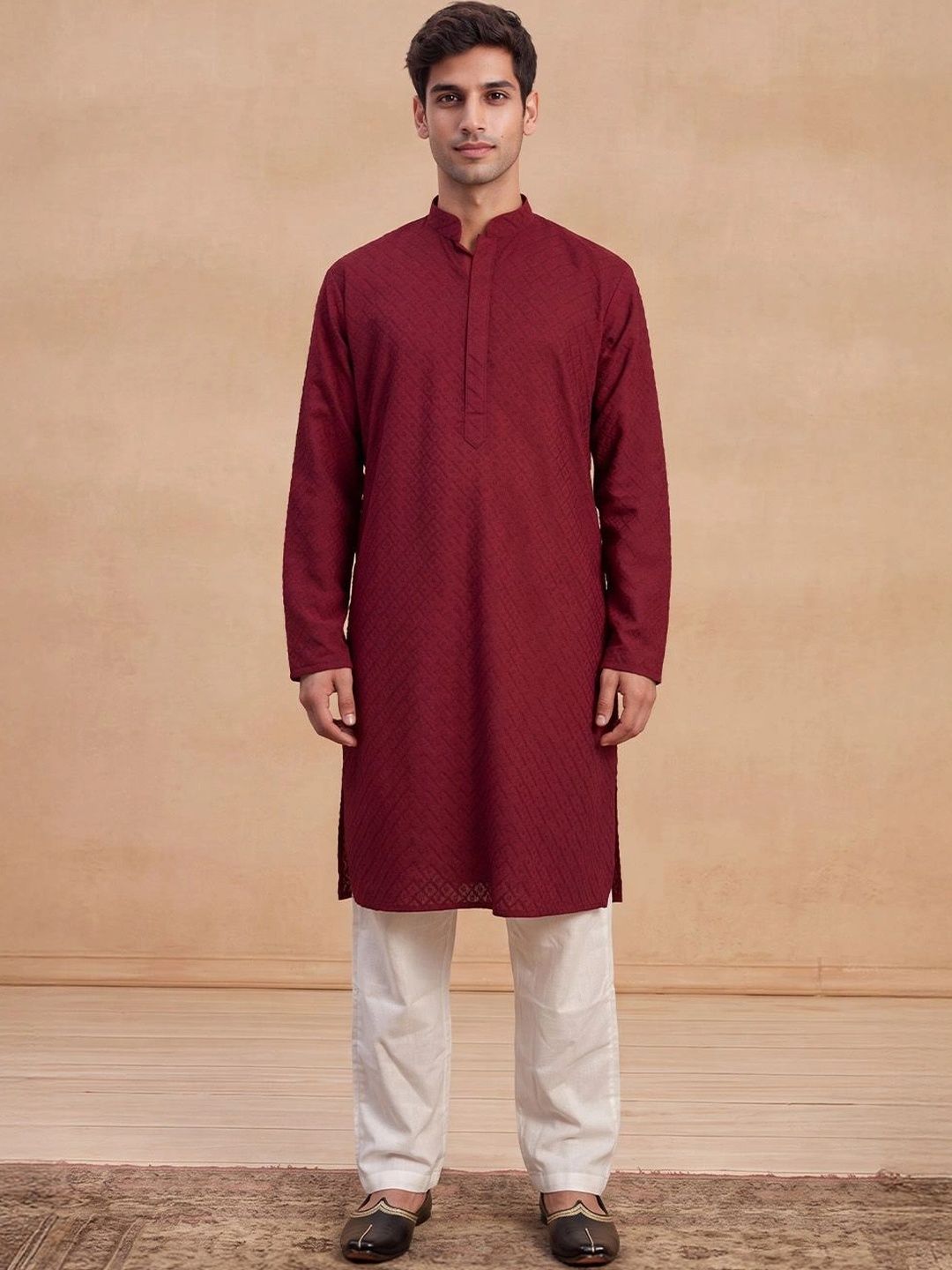 Rumah Chikankari Men Red Kurta