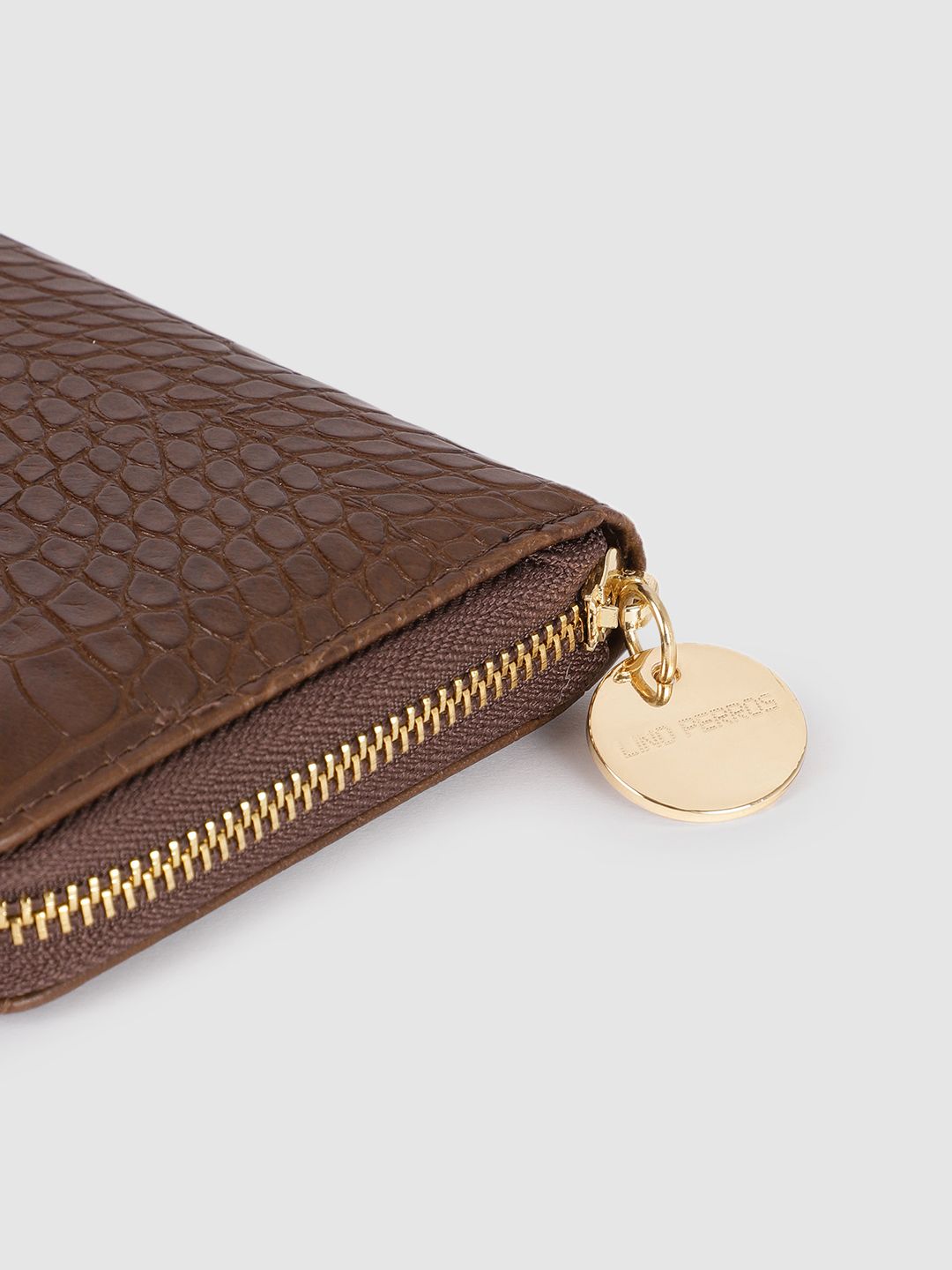 Lino Perros Women Coffee Brown Croc & Snakeskin Textured Zip Around Wallet