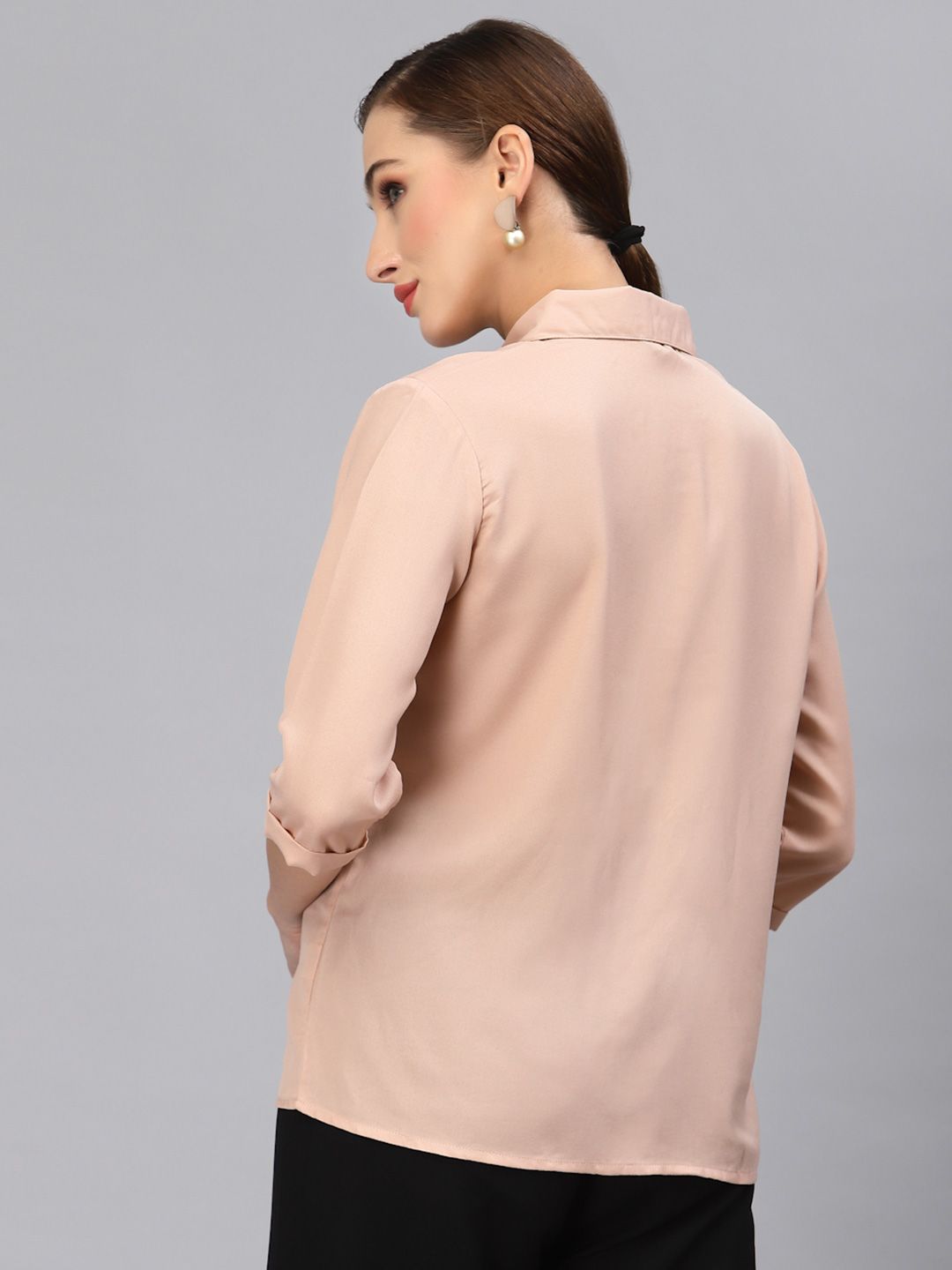 Style Quotient Women Nude-Coloured Solid Smart Casual Shirt