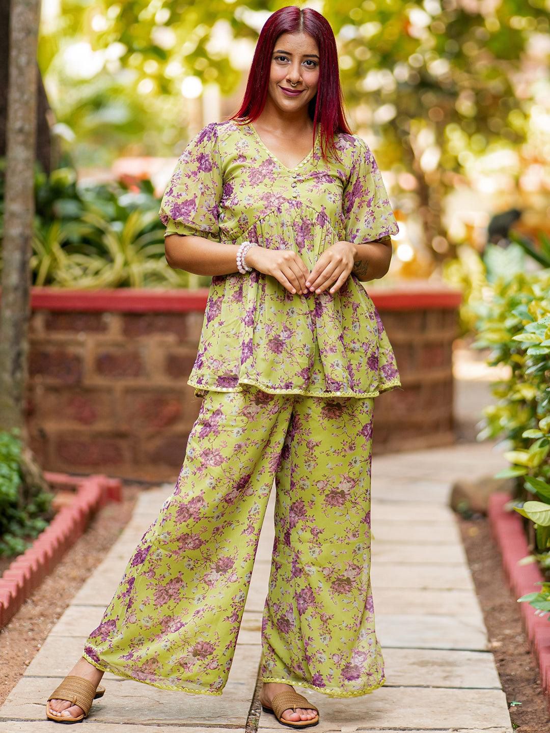 Libas Plus Size Floral Embroidered Straight Kurta With Palazzo & Dupatta
