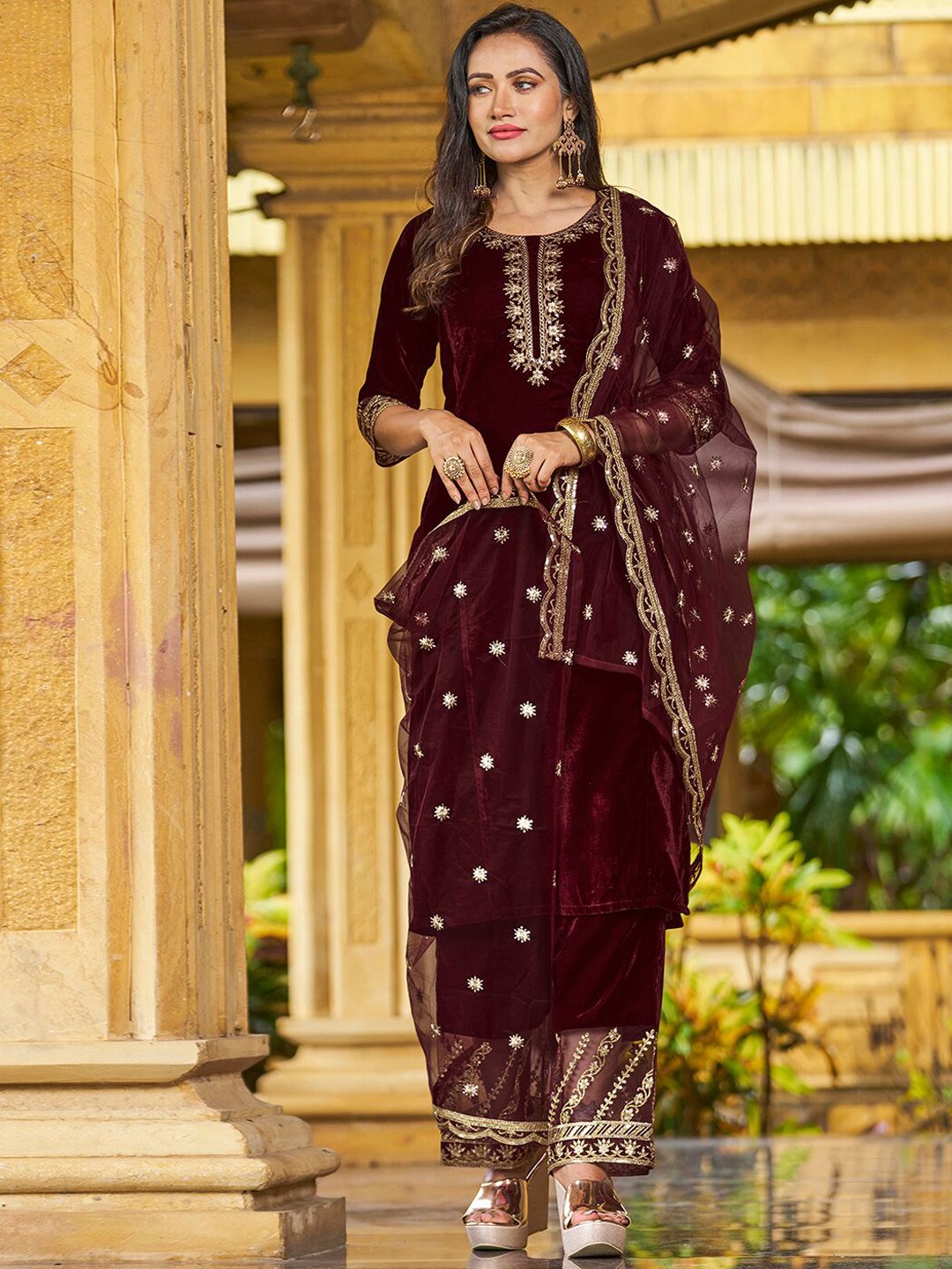 KALINI Ethnic Motifs Embroidered Kurta with Trousers & With Dupatta