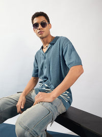 DENNISON Textured Polo Collar Front Open T-Shirt