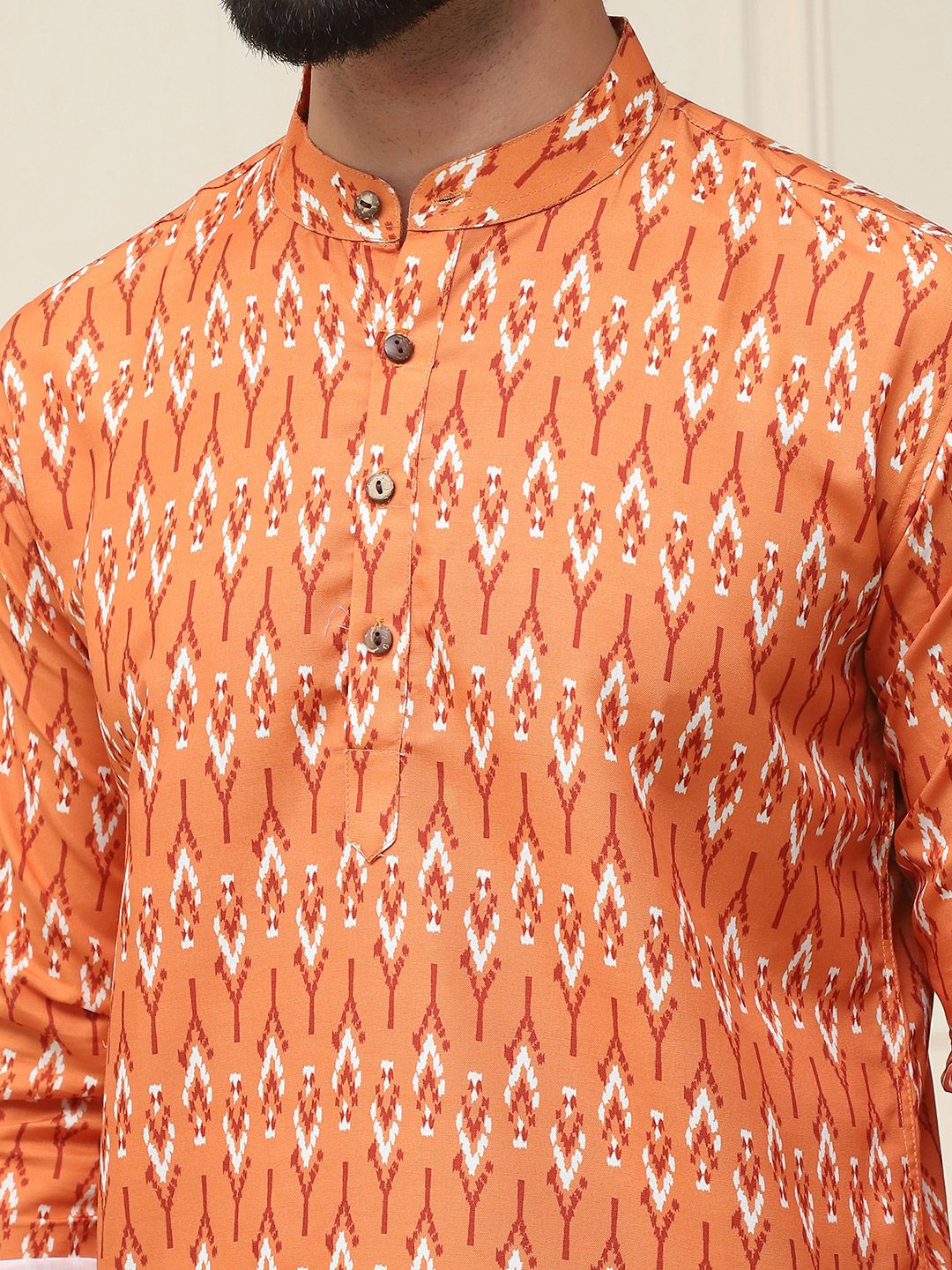 SOJANYA Ethnic Motifs Printed Band Collar Pure Cotton Short Kurta
