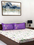 BOMBAY DYEING Blooming Muse Purple Floral Cotton 144 TC King Bedsheet Set 2.74 x 2.74 m