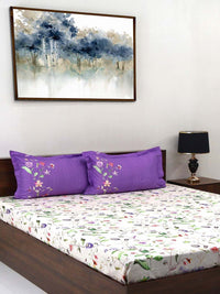 BOMBAY DYEING Blooming Muse Purple Floral Cotton 144 TC King Bedsheet Set 2.74 x 2.74 m