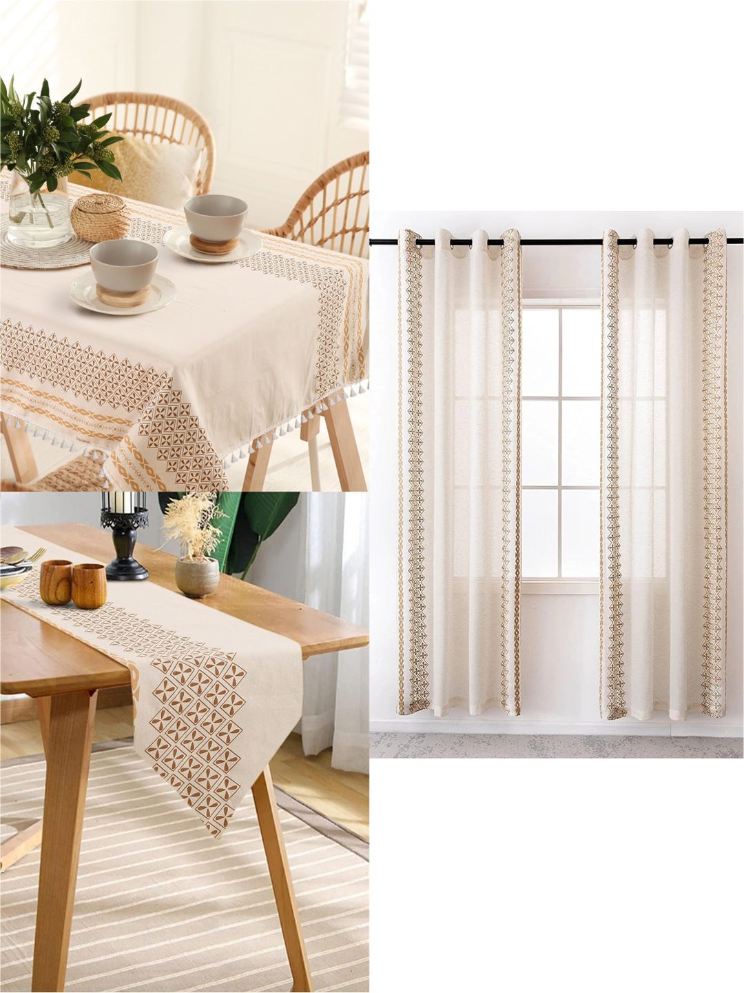 URBAN SPACE Taupe Printed 6-Seater Table Cover