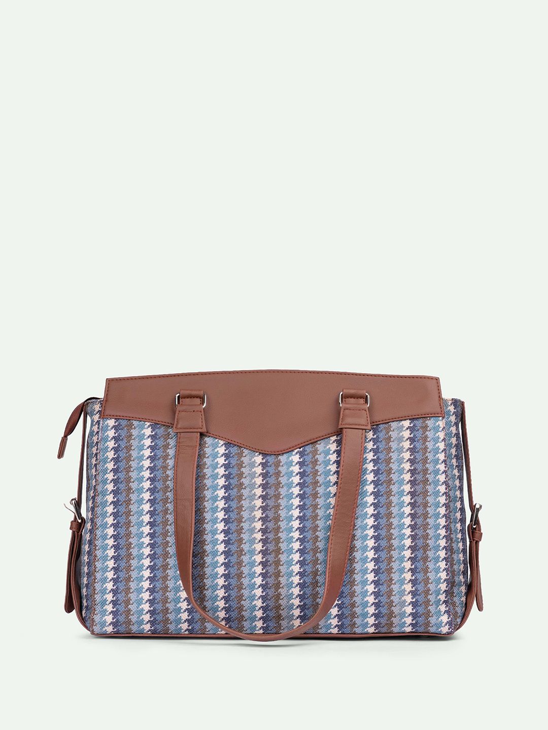 ZOUK Bombay Houndstooth Geometric Printed Structured Shoulder Bag