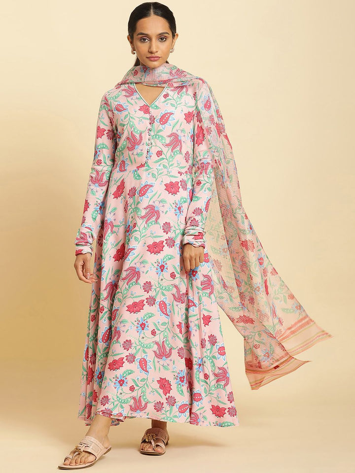 W Floral Printed Kurta with Trousers & Dupatta