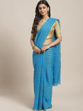 Saree mall Blue & Gold-Toned Checked Zari Sarees