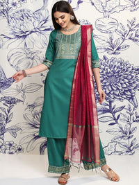 Vishudh Green Ethnic Motifs Yoke Design Regular Straight Kurta With Palazzos & Dupatta