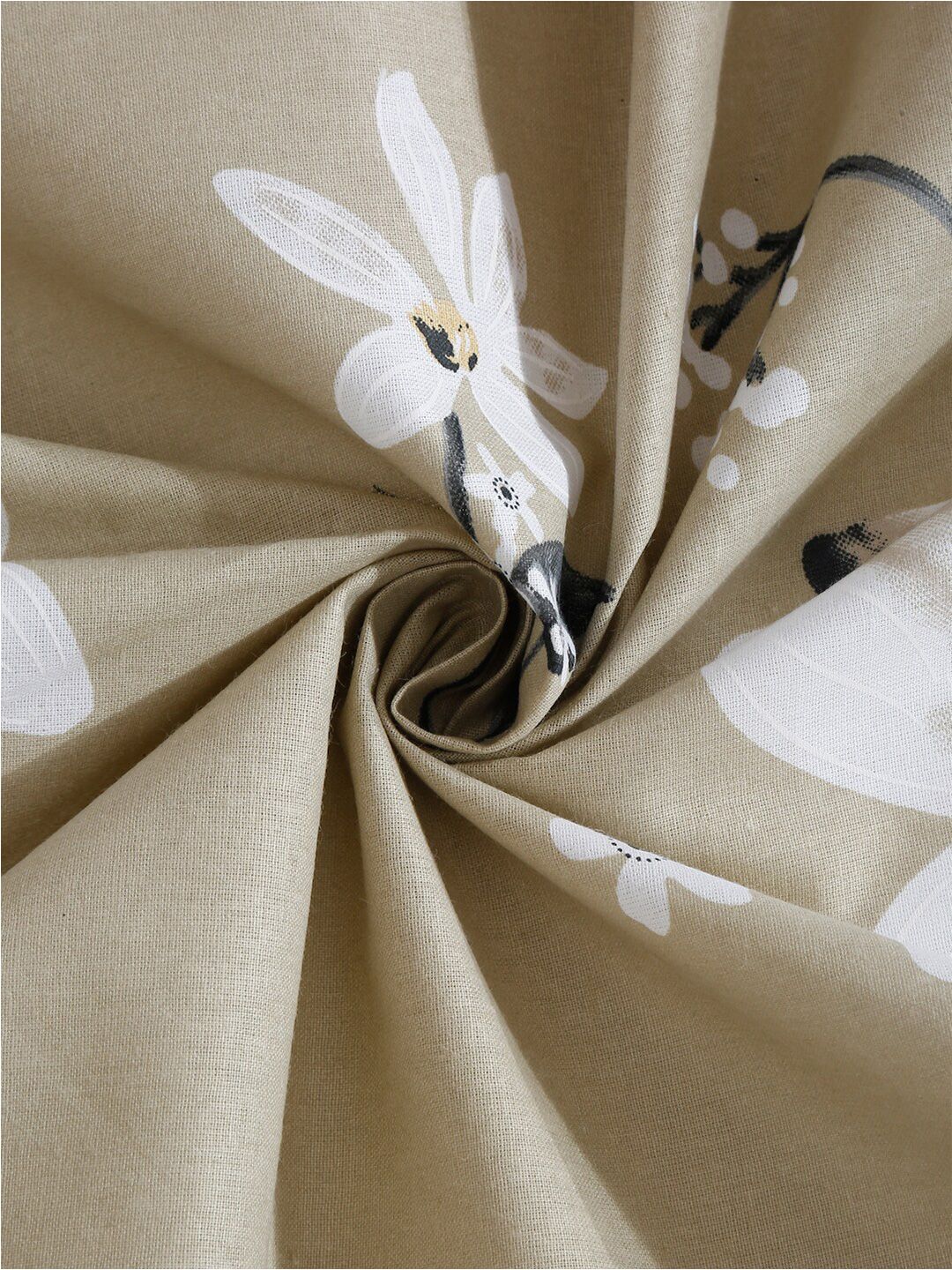 KLOTTHE Beige & White Floral Printed 400 TC Pure Cotton Single Bedsheet & Pillow Cover