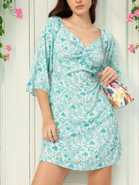 DressBerry Coastal Chic Printed Twisted A-Line Mini Dress