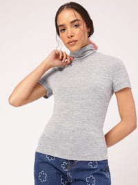 DressBerry High Neckline Chic Ribbed Top