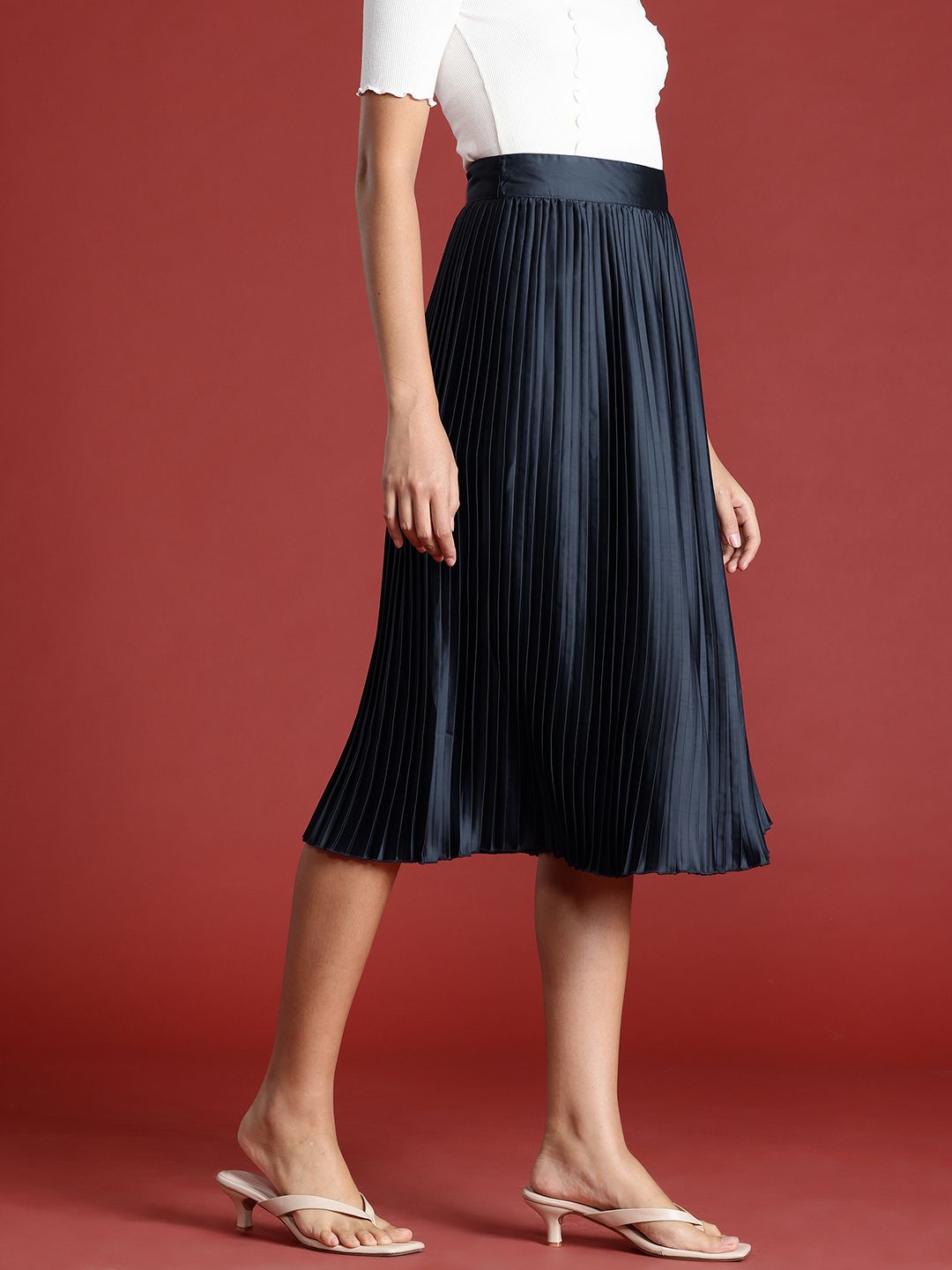 all about you Women Accordion Pleats High Waist Midi Skirt