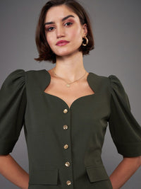 SASSAFRAS worklyf Olive Green Puff Sleeves Top & Trousers Co-Ords