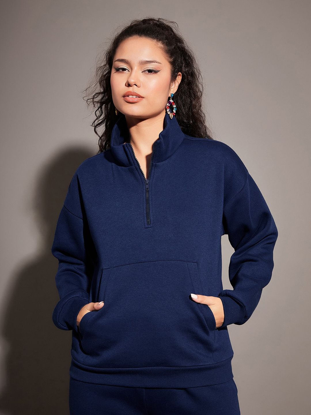 SASSAFRAS Navy Blue Mock Collar Sweatshirt
