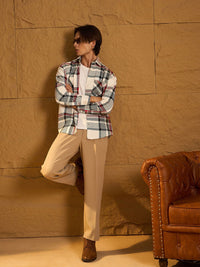 DENNISON Men Double Pocket Drop Shoulder Oversized Cotton Checked Shacket