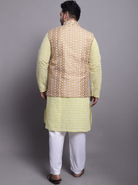 SOJANYA PLUS Plus Size Sulam Kurta Dengan Piyama & Sulam Jaket Nehru